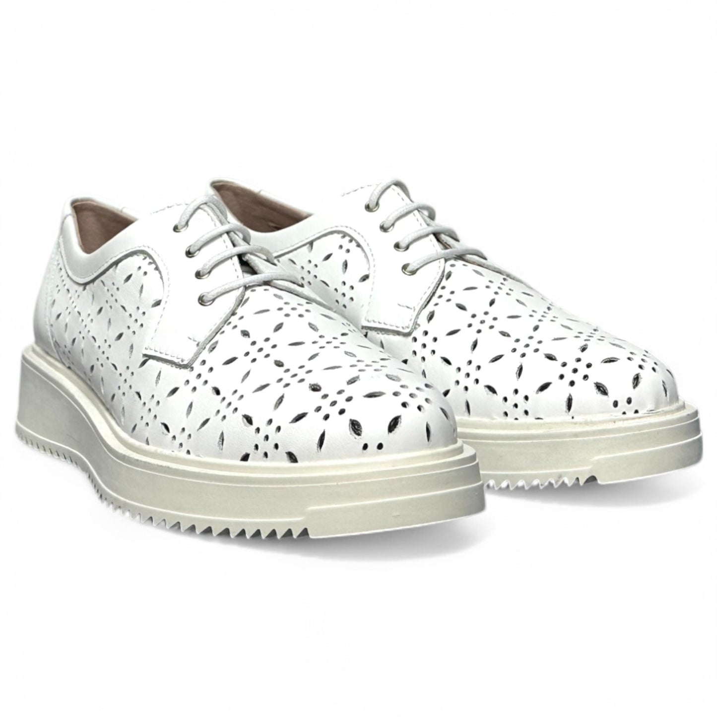 Zapatos Pitillos Blúcher Flores 10383 Blanco - imagen 3