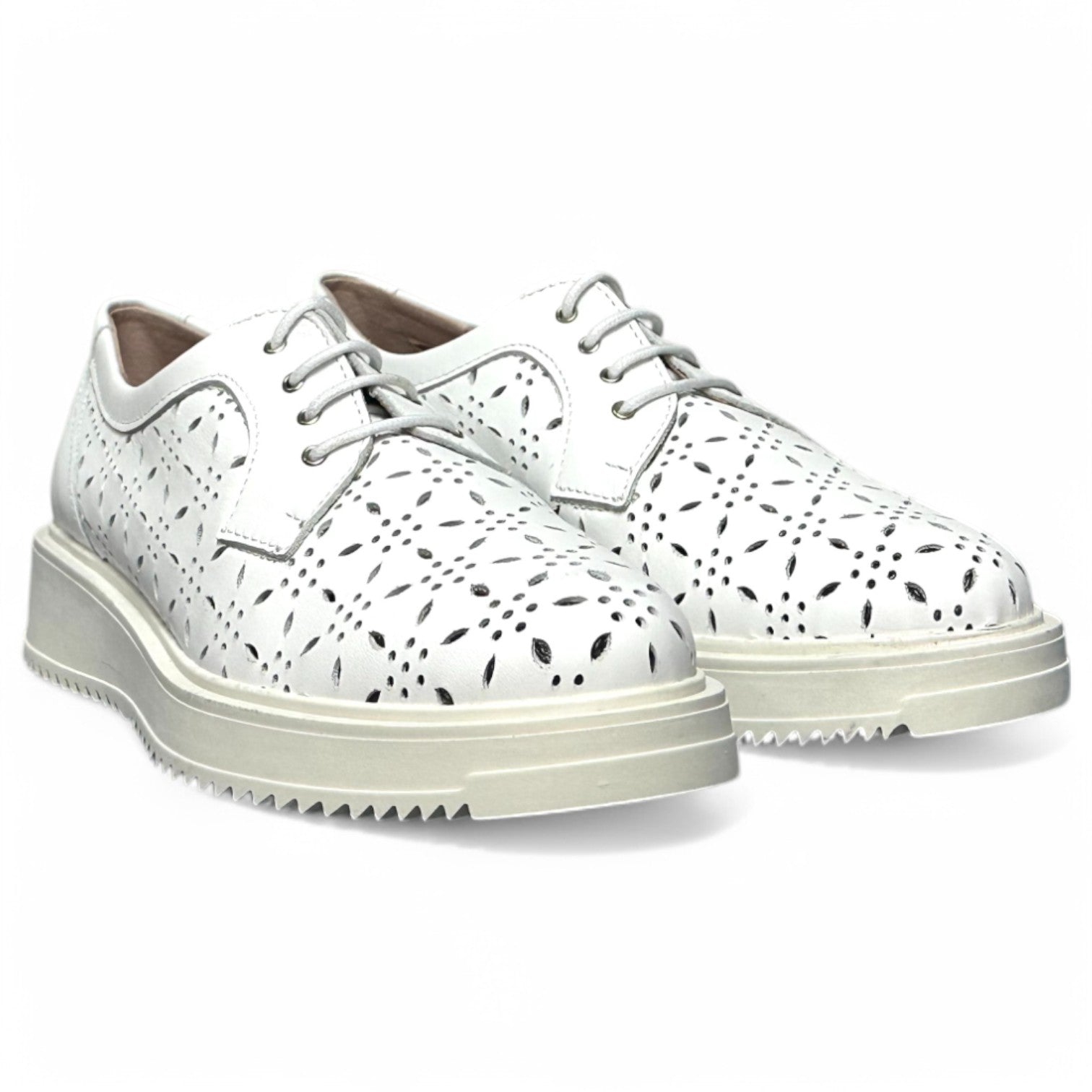 Zapatos Pitillos Blúcher Flores 10383 Blanco - imagen 3