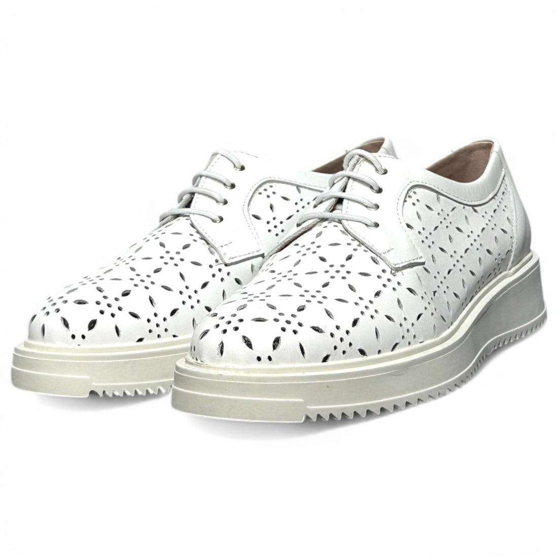 Zapatos Pitillos Blúcher Flores 10383 Blanco - imagen 5