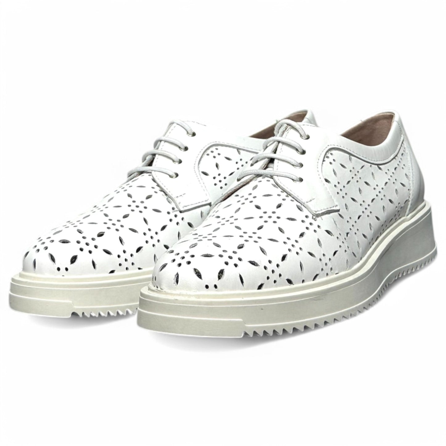Zapatos Pitillos Blúcher Flores 10383 Blanco - imagen 5
