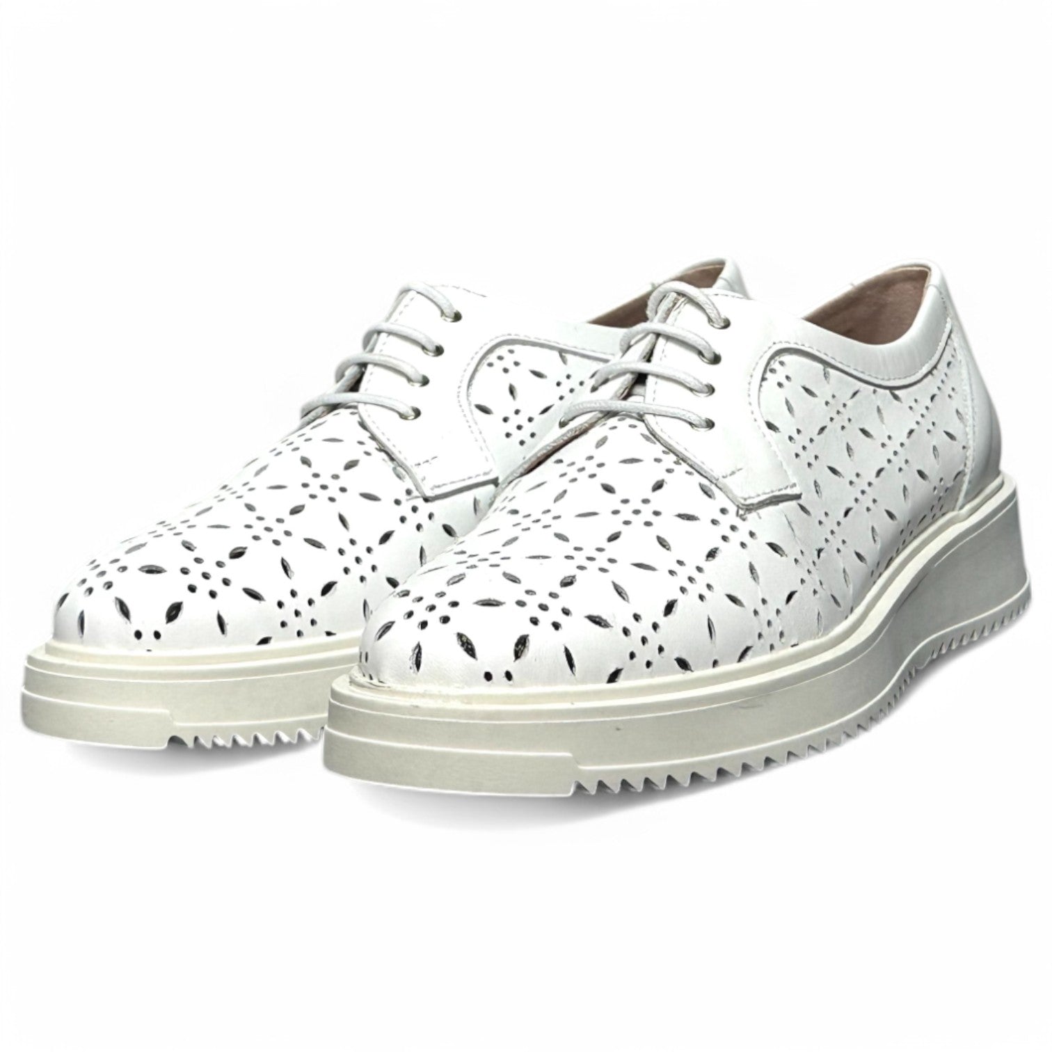 Zapatos Pitillos Blúcher Flores 10383 Blanco - imagen 5
