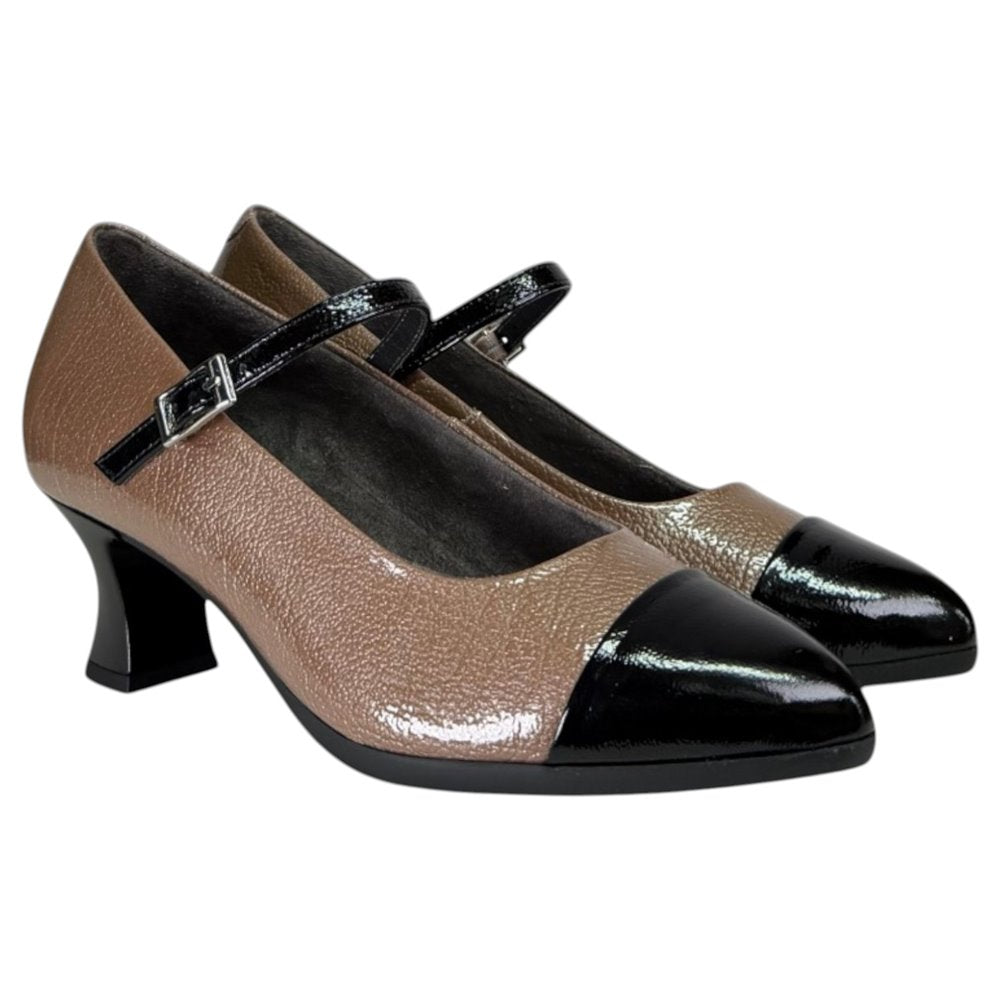 Zapatos Pitillos Mary Jane Tacón Puntera 11683 Negro Topo - imagen 3