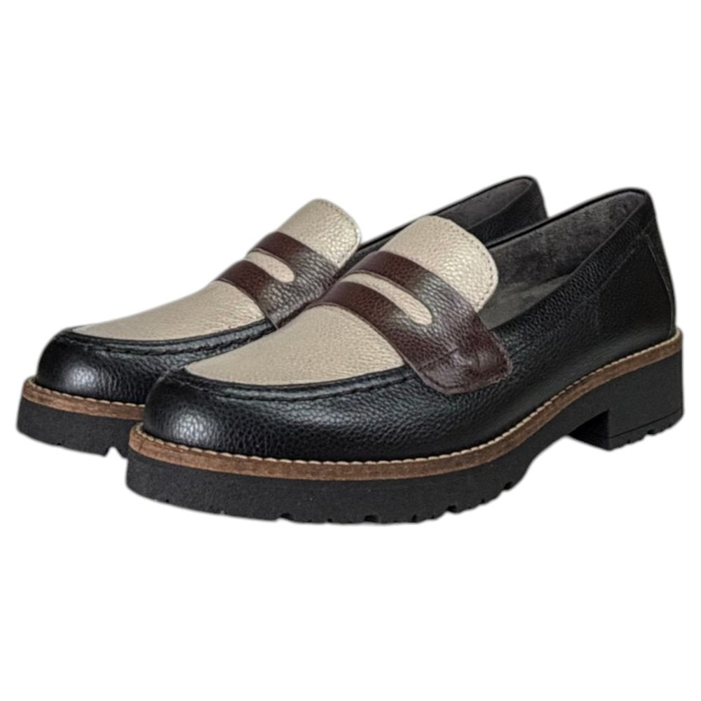 Zapatos Pitillos Mocasines Antifaz Combinado 11564 Negro Topo Marrón - imagen 5