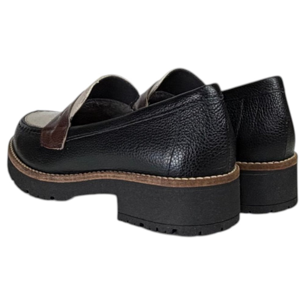 Zapatos Pitillos Mocasines Antifaz Combinado 11564 Negro Topo Marrón - imagen 6