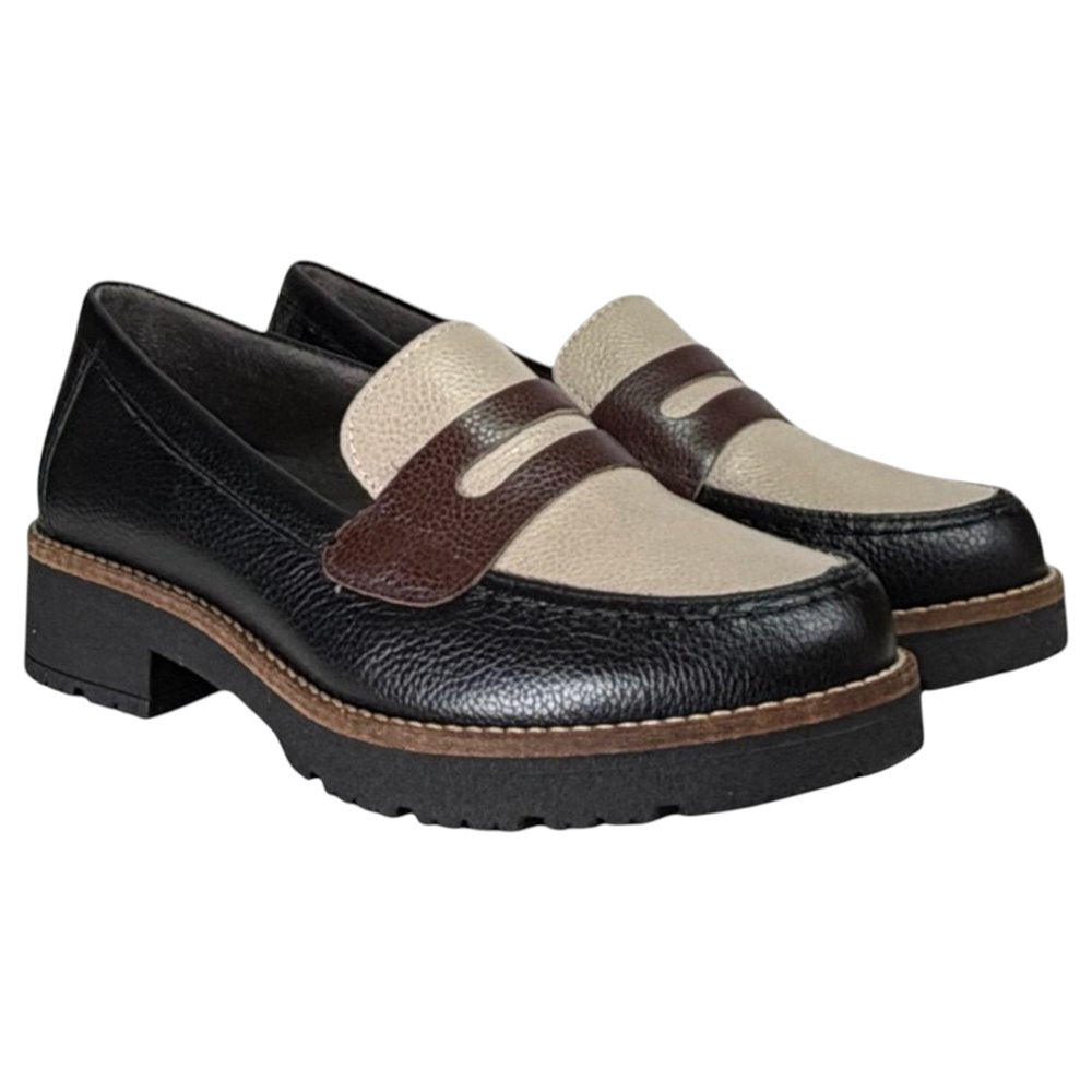Zapatos Pitillos Mocasines Antifaz Combinado 11564 Negro Topo Marrón - imagen 4