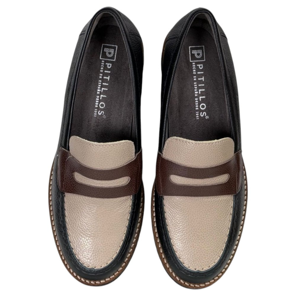 Zapatos Pitillos Mocasines Antifaz Combinado 11564 Negro Topo Marrón - imagen 3
